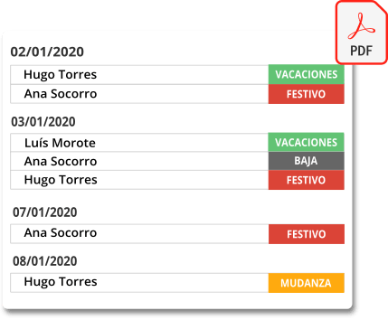 Gestión del personal con calendario vacaciones