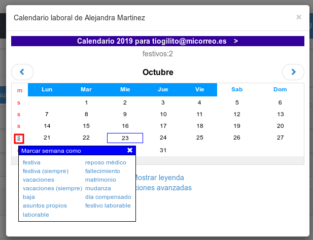 cuadrante para vacaciones